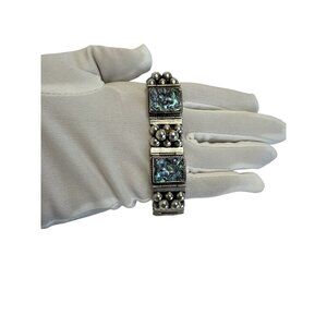 Vintage VKEE .925 Sterling Silver W/ Abalone Stone Taxco Bracelet
